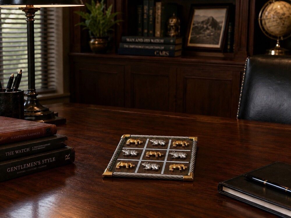 Bey Berk International Stock Market Tic Tac Toe Board Bears/Bulls Office Accent